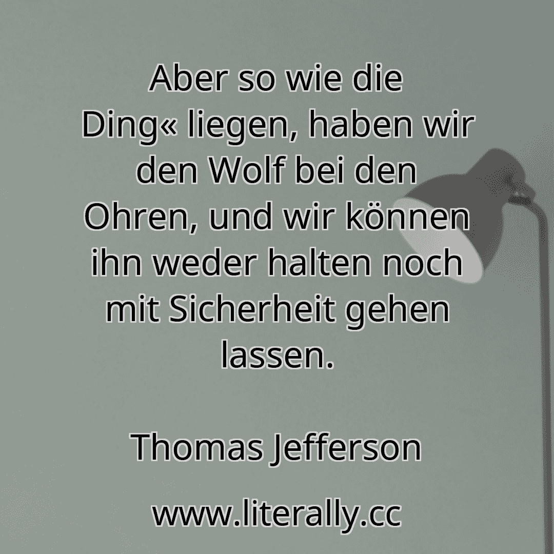 Aber so wie die Ding« liegen, haben wir den Wolf bei den Ohren, und wir können ihn weder halten noch mit Sicherheit gehen lassen.
Thomas Jefferson
